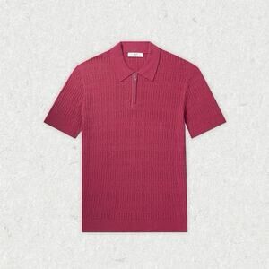 Mr P Red Textured Short Sleeve Quarter Zip Polo Shirt M